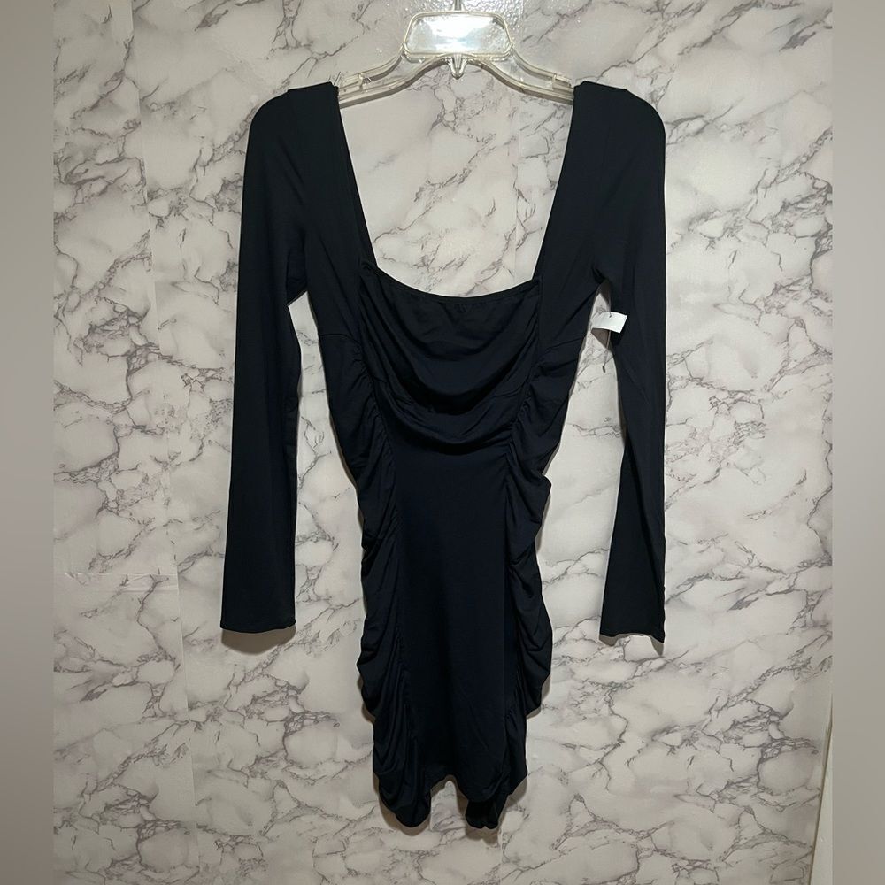 ASOS DESIGN long sleeve cowl neck ruched mini dress in black